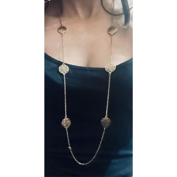 Pretty GOLD COIN LONG BOHO NECKLACE - Picture 1 of 7